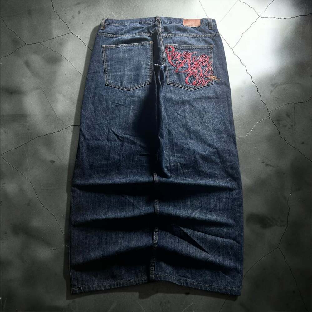 Vintage Y2K Rocawear Baggy Denim Jeans with Red Embroidery